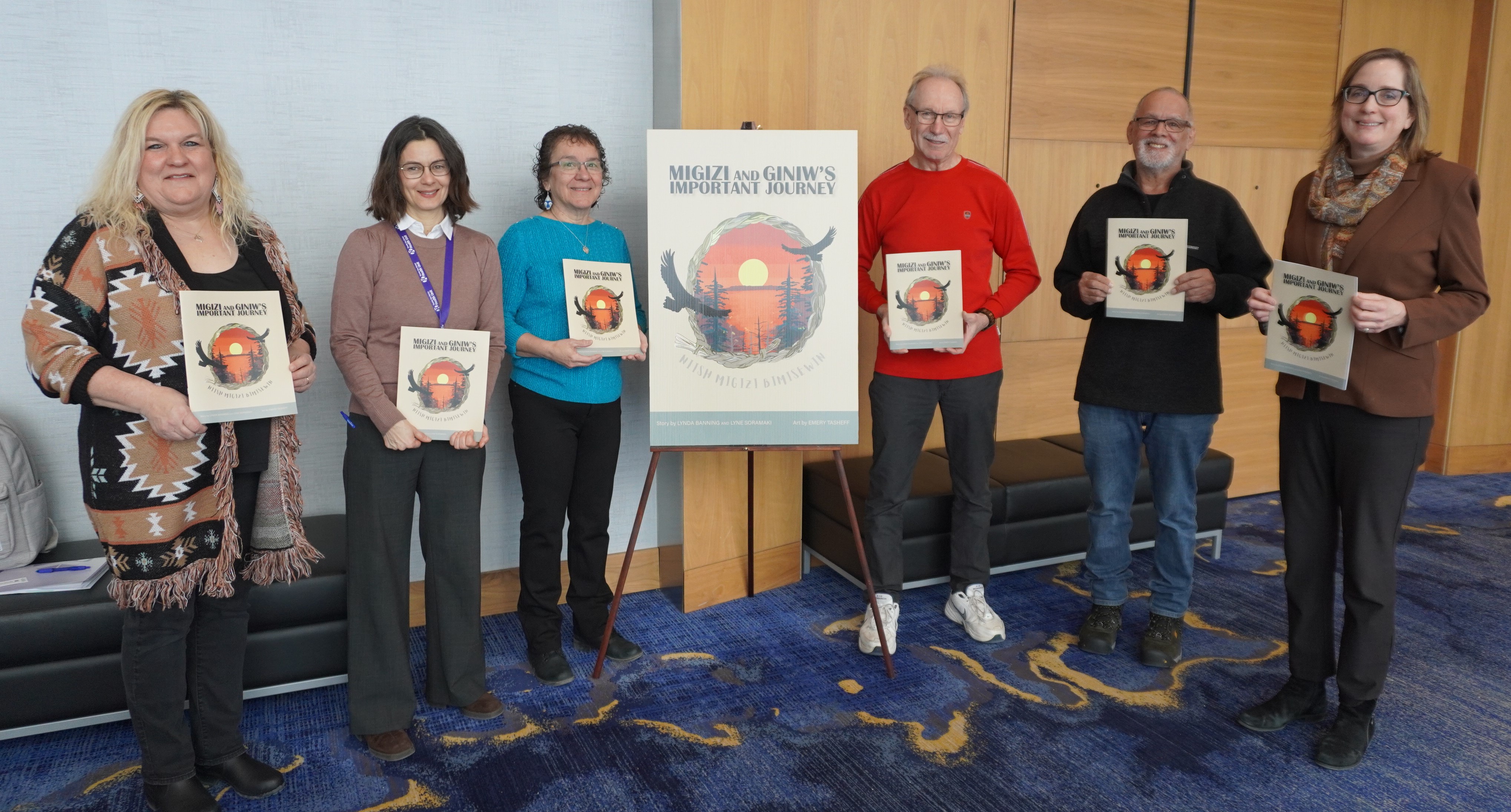 Group photo of Migizi and Giniw's Important Journey book launch