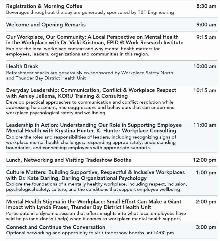 Mental Health in the Workplace Conference: Day 1 Agenda